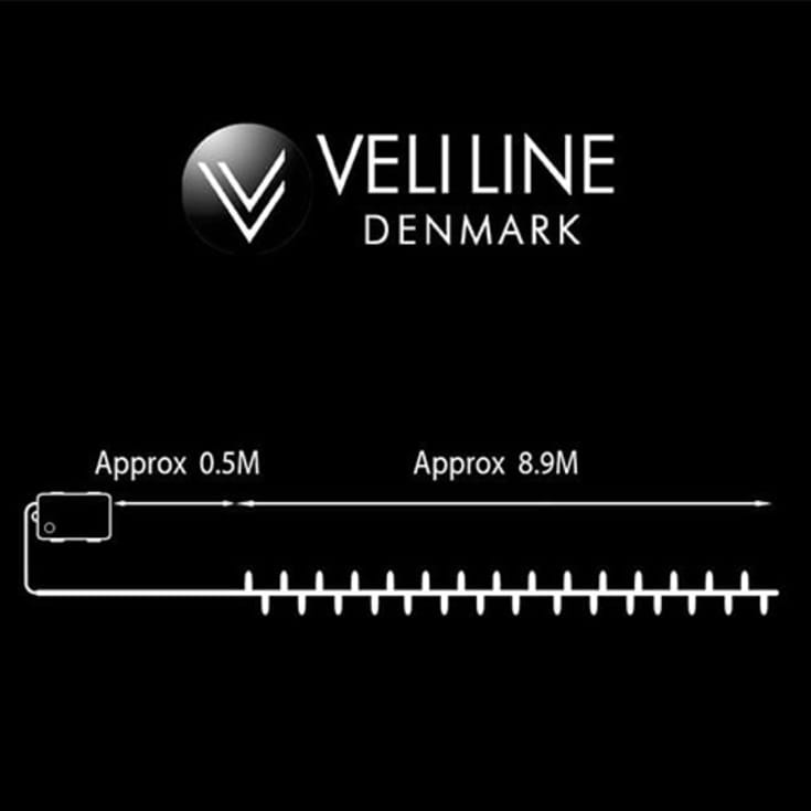 Veli Line udendørs lyskæde, 9,5 meter, farvet lys