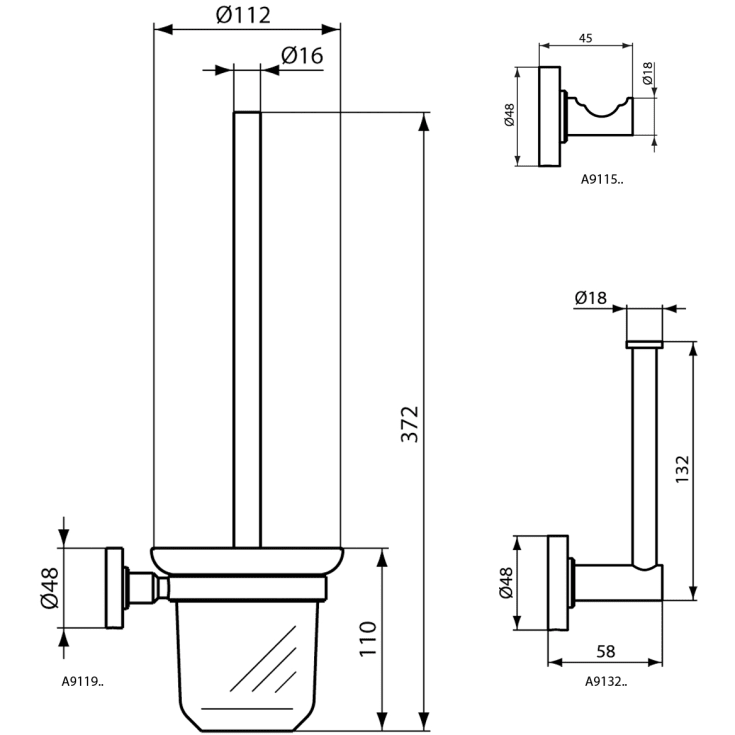 Ideal Standard IOM tilbehørsett, matt sort