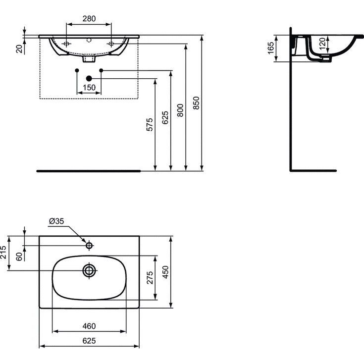 Ideal Standard Tesi servant, 62,5x45 cm, matt sort