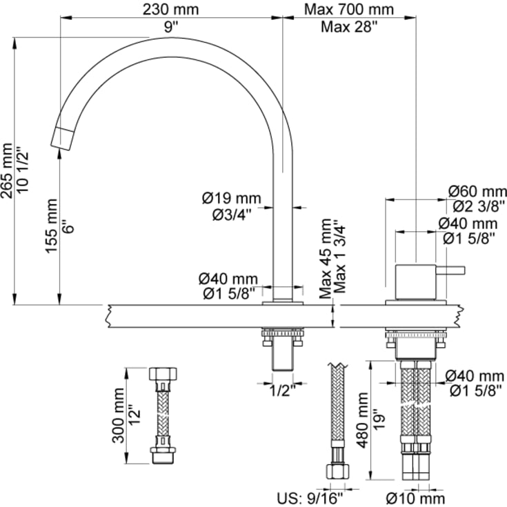 Vola 590H køkkenarmatur, messing