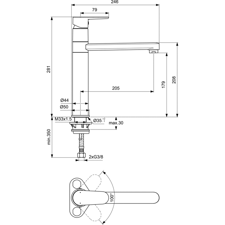 Ideal Standard Cerafine O köksblandare, matt svart