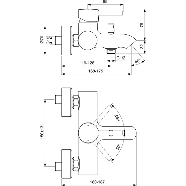 Ideal Standard Ceraline badkarsblandare, matt svart