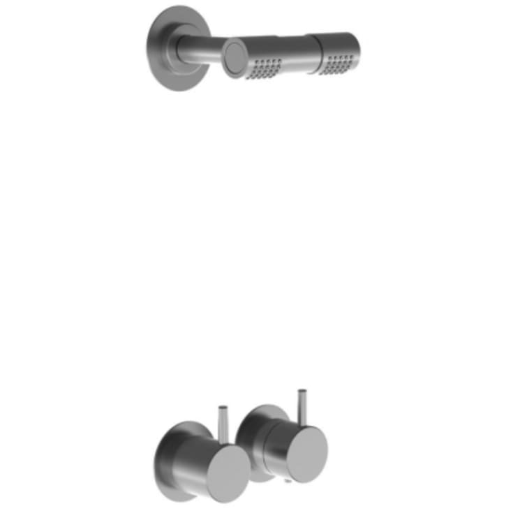 Vola 5281D Dusjtermostat, med dobbel hodedusj, rosett, rustfritt