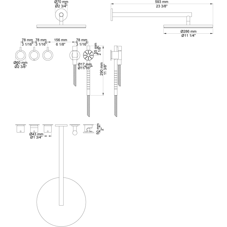 Vola 5471S-061 brusesæt, børstet krom