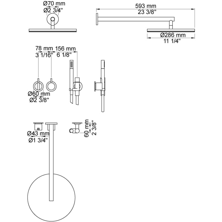 Vola 2471-061 duschset, stål