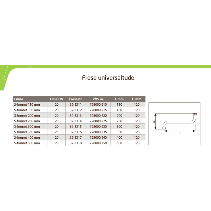 Frese S-tud, 500 mm, 3/4", krom