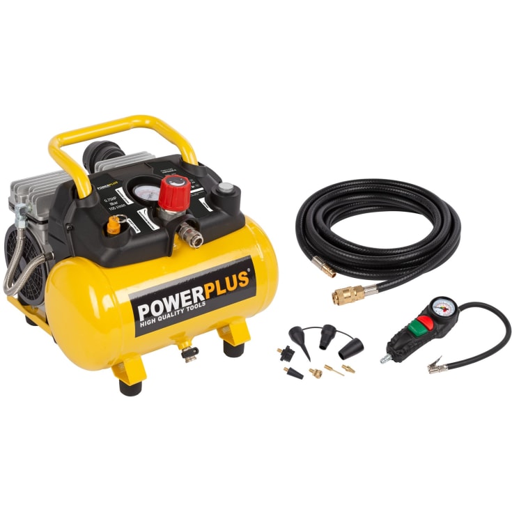 PowerPlus støjsvag/oliefri kompressor med 6 liters tank