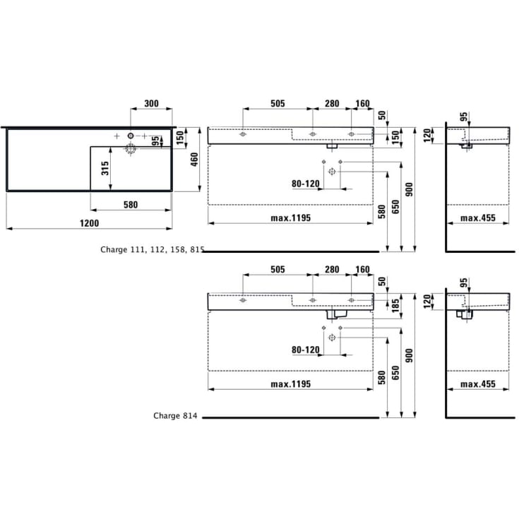 Kartell Laufen håndvask, 120x46 cm, højre, hvid