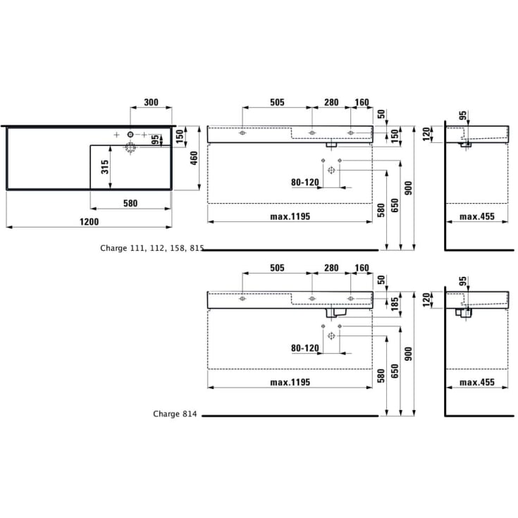 Kartell Laufen håndvask, 120x46 cm, højre, sort
