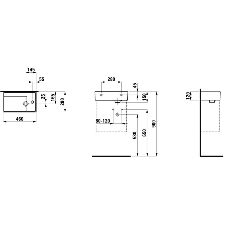 Kartell Laufen servant, 46x28 cm, venstre, sort