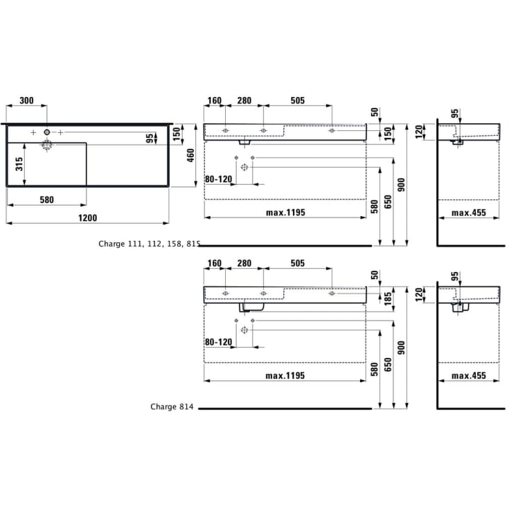 Kartell Laufen servant, 120x46 cm, venstre, matt grafitt
