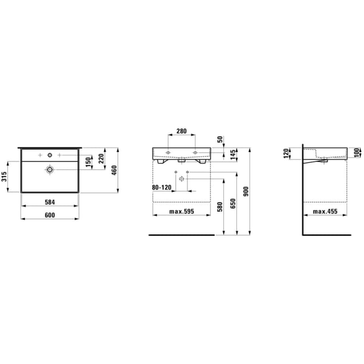 Kartell Laufen servant, 60x46 cm, matt hvit