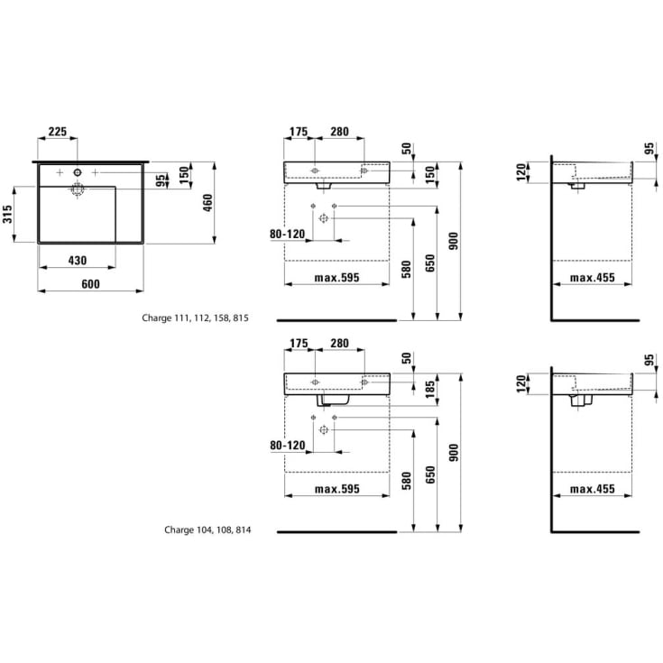 Kartell Laufen servant, 60x46 cm, venstre, matt sort