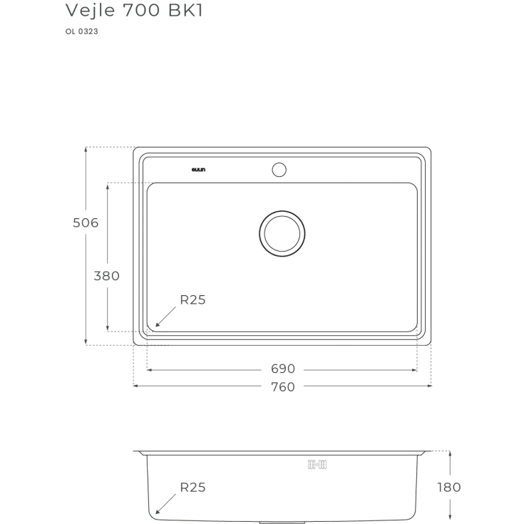 Secher Vejle BK1 køkkenvask, 76x50,6 cm, rustfrit stål
