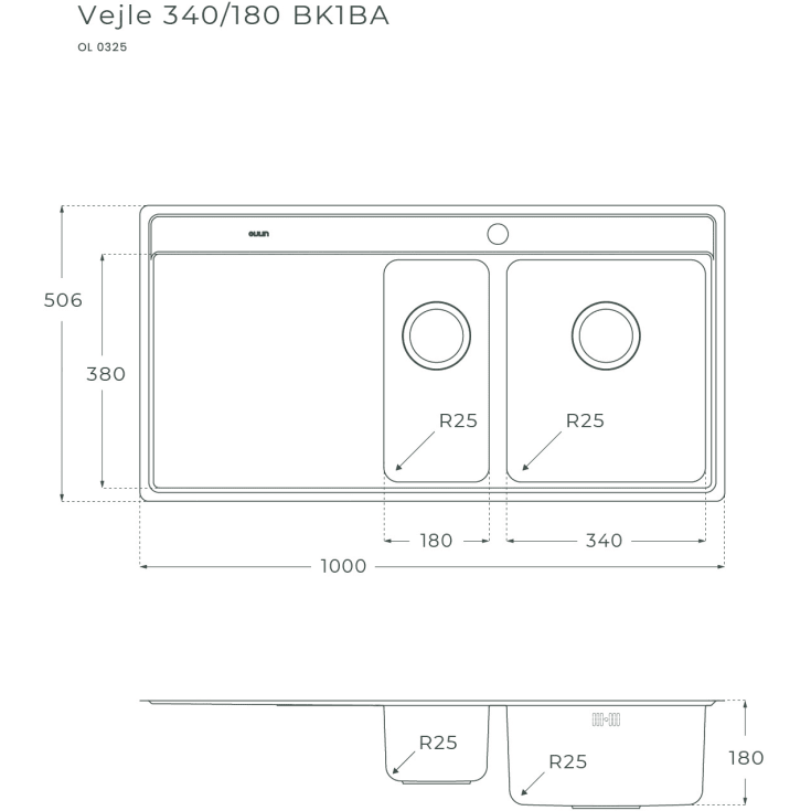 Secher Vejle BK1BA køkkenvask, 100x50,6 cm, rustfrit stål