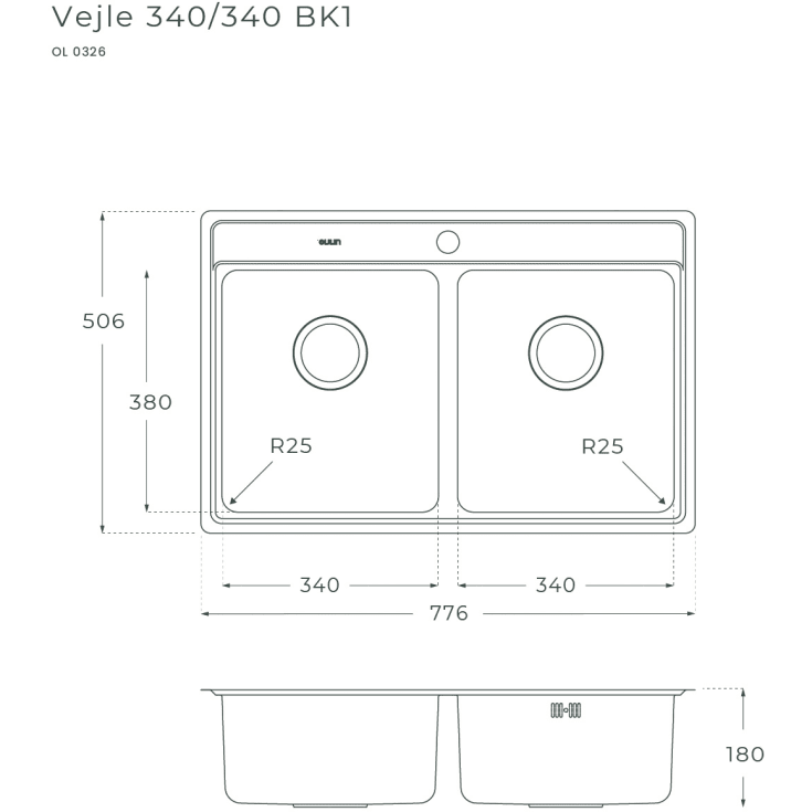 Secher Vejle BK1 køkkenvask, 76,6x50,6 cm, rustfrit stål