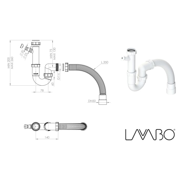 Lavabo A2 Flex vandlås 1 1/2", hvid