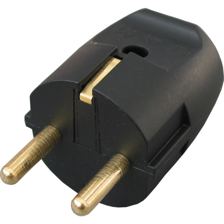 Schuko-plugg med sidejord, svart