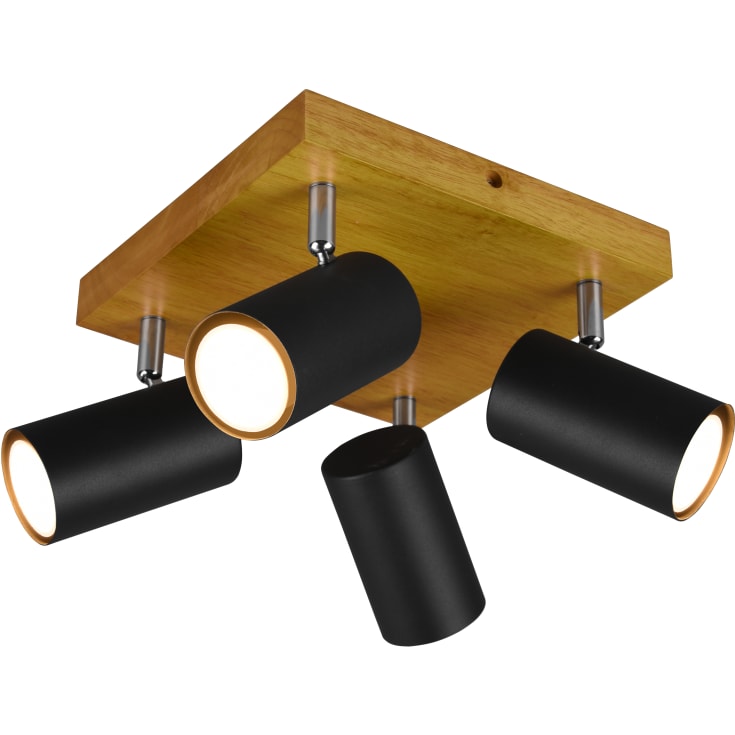 Trio Lighting Marley takspotlight, 4 spotlights, träd/svart