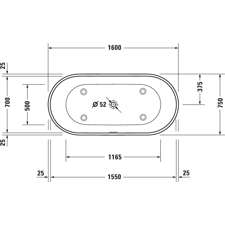 Duravit D-Neo badkar, 160x75 cm, vit