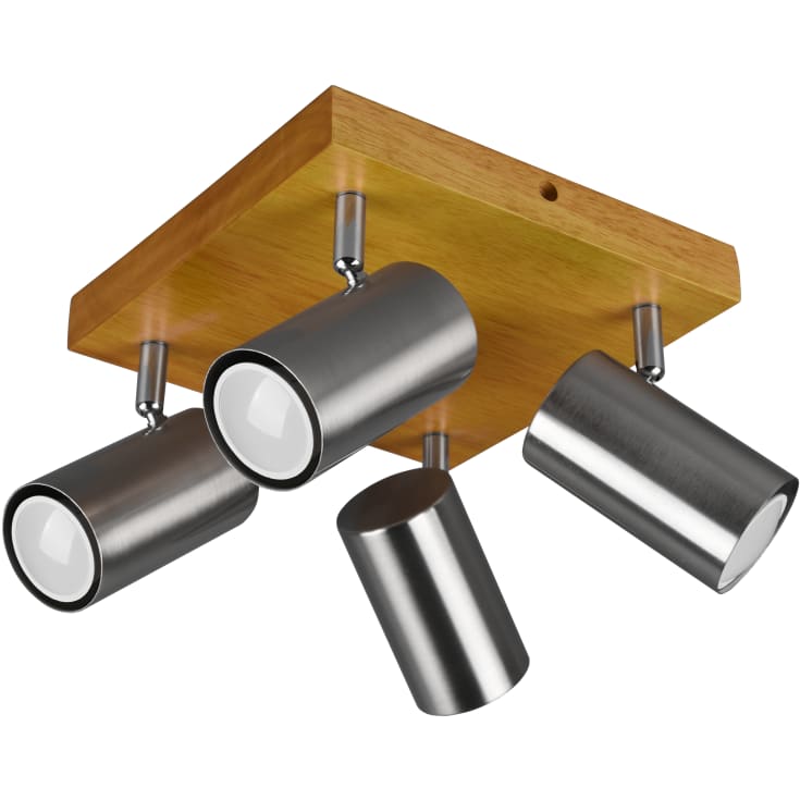 Trio Lighting Marley takspotlight, 4 spotlights, träd/stål