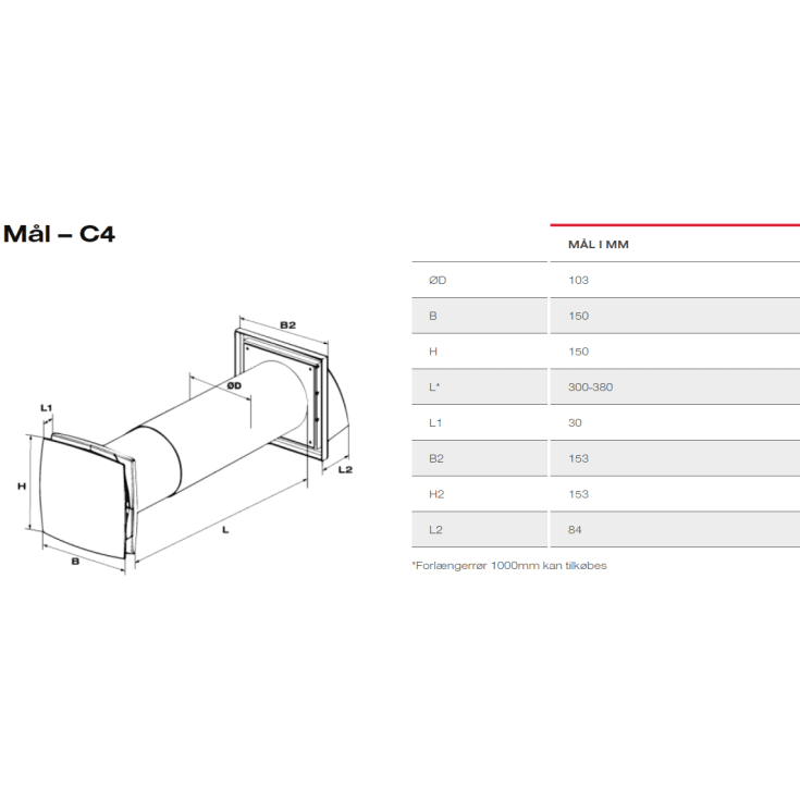 Duka One C4 ventilator med varmegjenvinning, Ø100 mm, hvit
