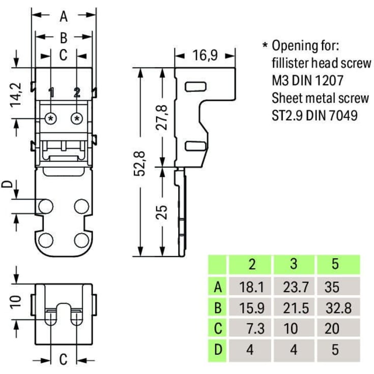 10 st Fästadapter för 3-ledarterminaler Wago 221 – 4 mm², vit