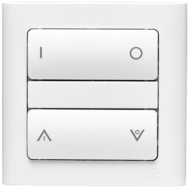 Smartkontakten Zigbee batteritryk til LK Fuga, tænd/sluk og op/ned tangenter, hvid, Soft 63 ramme & monteringsramme