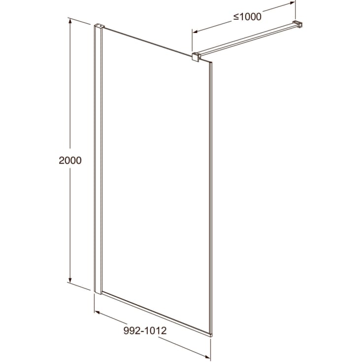 Gustavsberg Square brusevæg, 99,2 cm, klart glas, krom profil