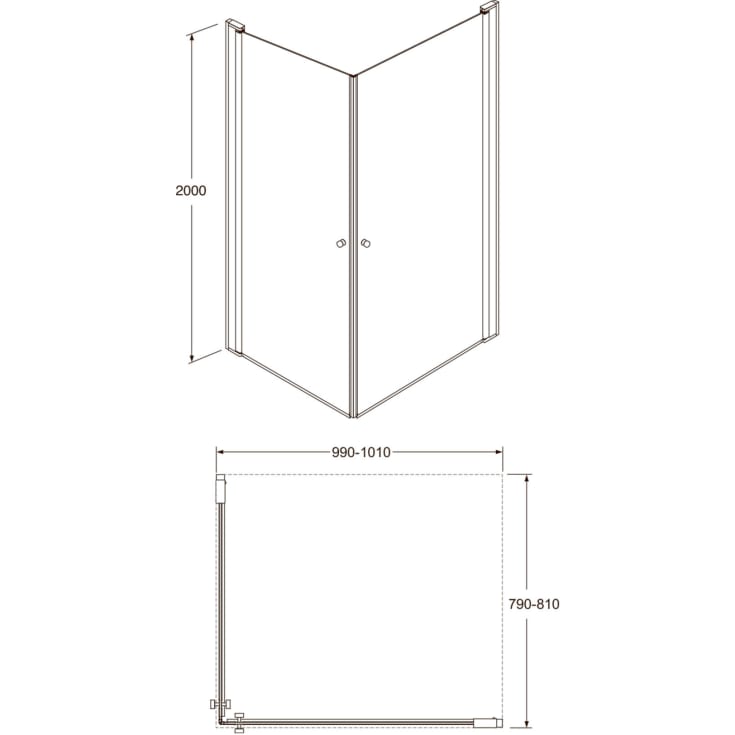 Gustavsberg Square brusehjørne, 79x99 cm, klart glas, krom profil