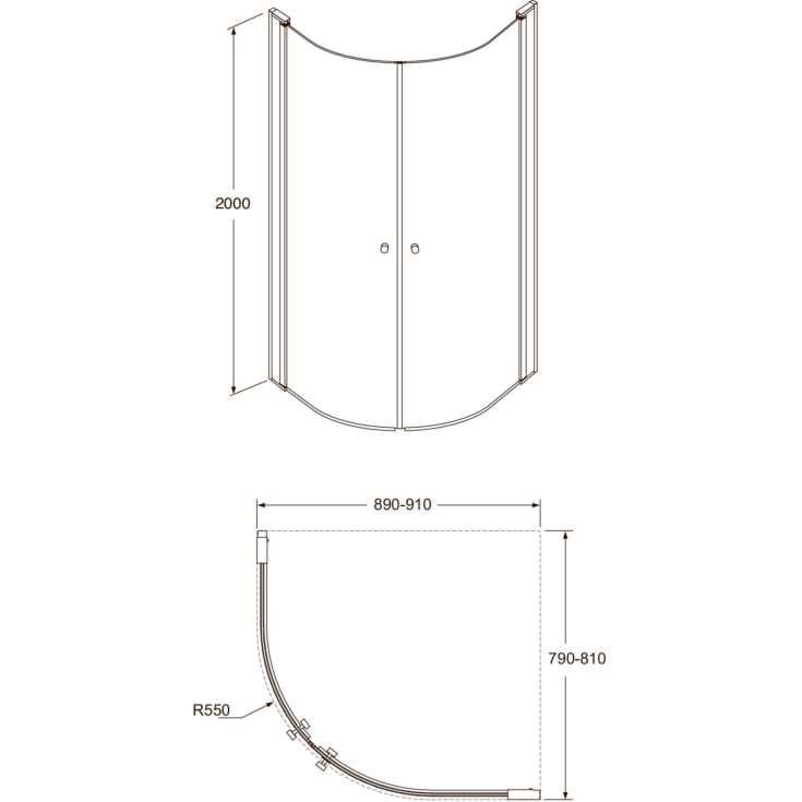 Gustavsbergs Round brusehjørne, 79x89 cm, klart glas, krom profil