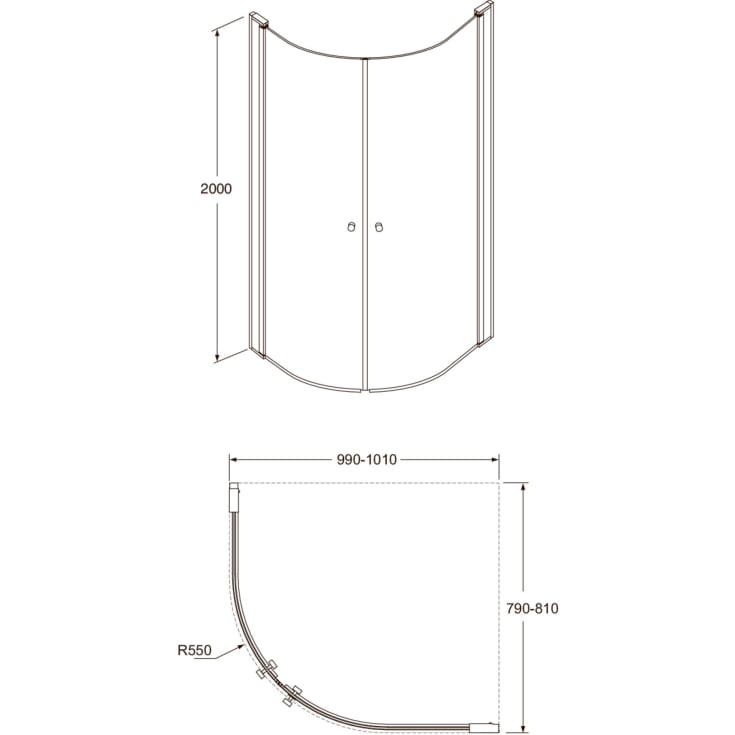 Gustavsbergs Round brusehjørne, 79x99 cm, klart glas, krom profil