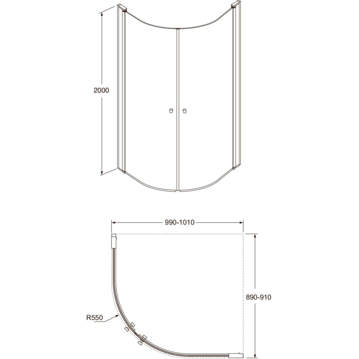 Gustavsbergs Round duschhörn, 89x99 cm, klart glas, krom profil