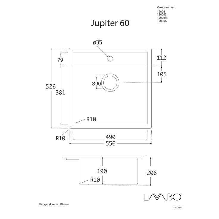 Lavabo Jupiter 60 køkkenvask, 55,6x52,6 cm, sort