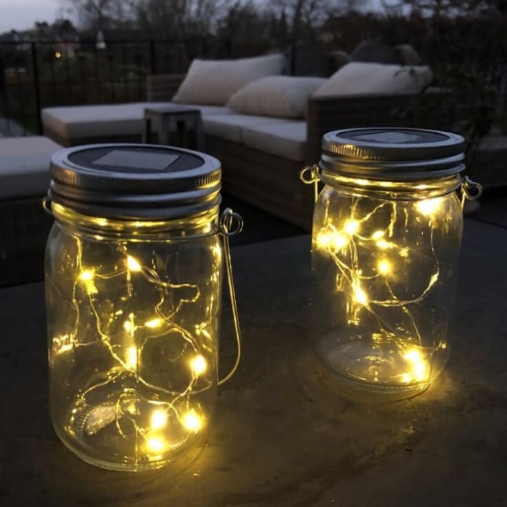 Veli Line solcelle glaskrukker med lyskæder, 2-pak