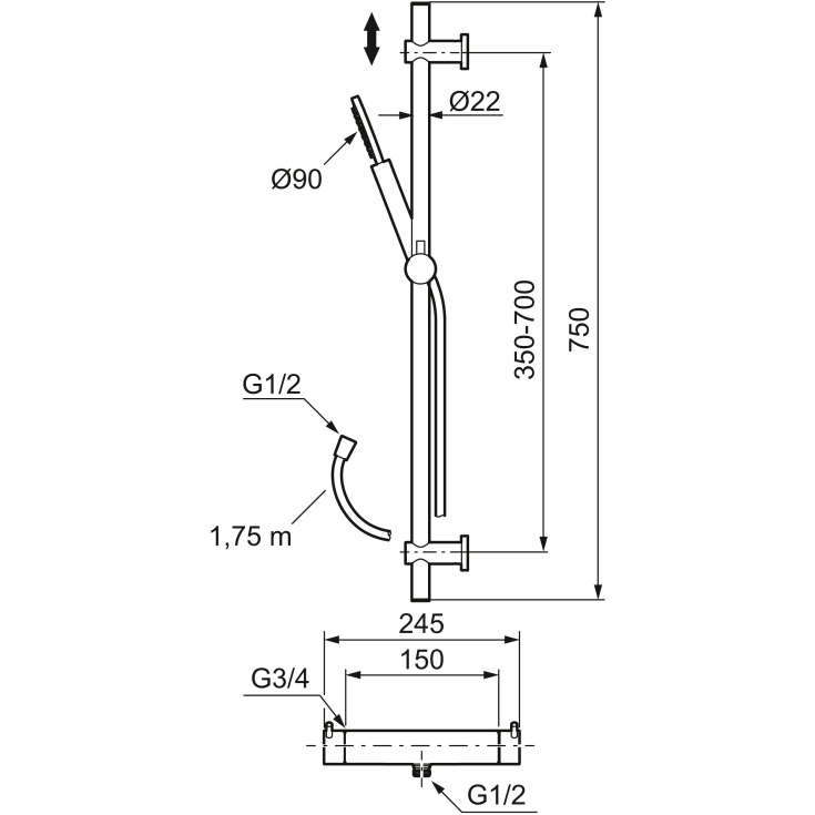 Mora Inxx II brusesæt, vandbesparende,  mat hvid