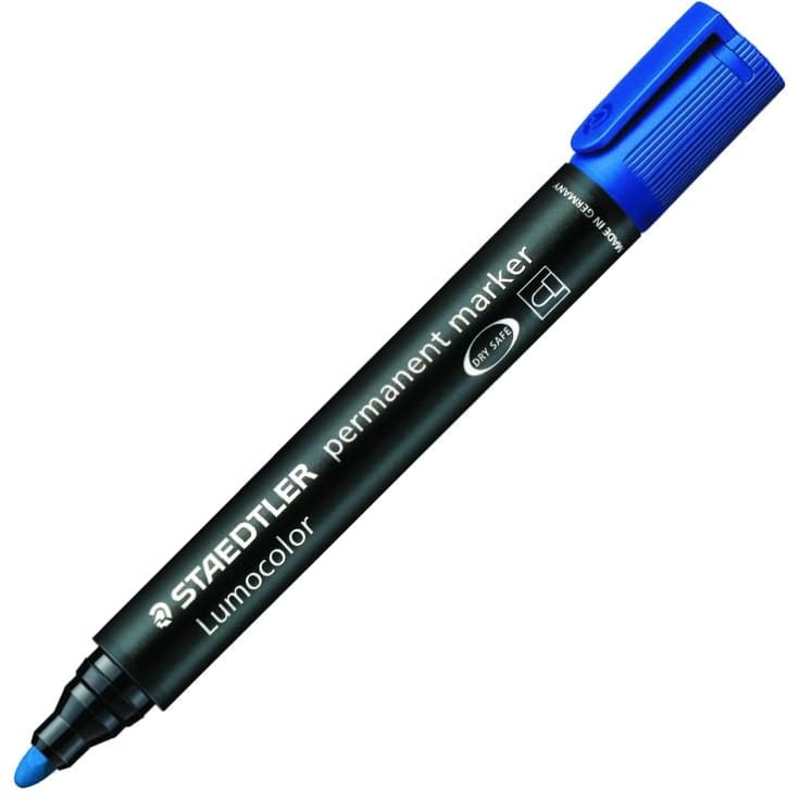 Marker permanent tusch m. rund spids, 2mm - Blå