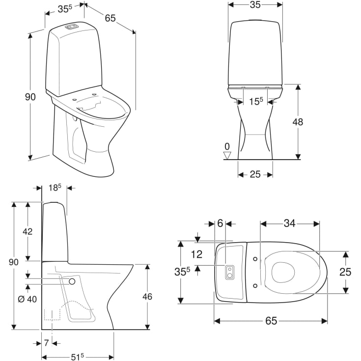 Ifö Spira toilet, uden skyllekant, hvid