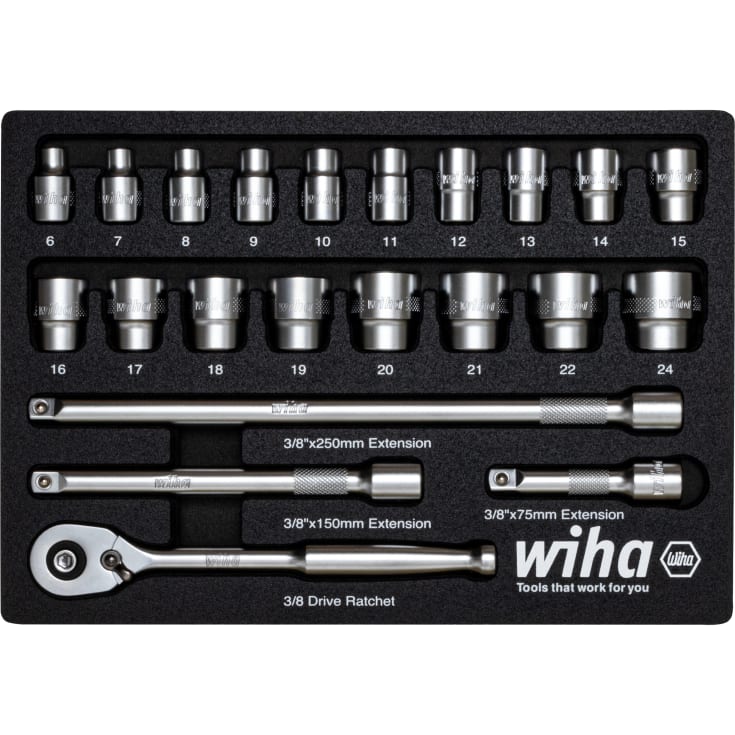Wiha topnøglesæt 3/8", 22 dele 6 - 24 mm