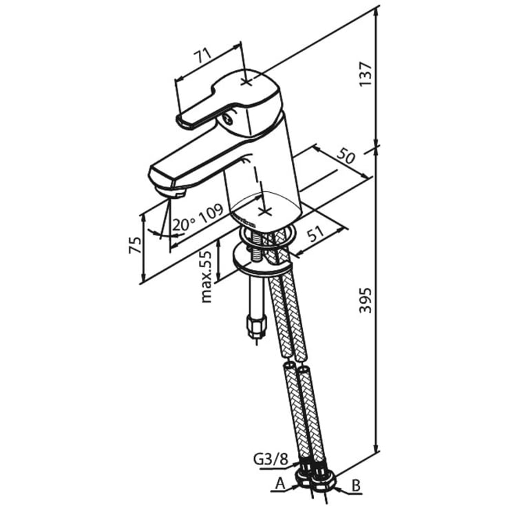Damixa Pine tvättställsblandare, krom