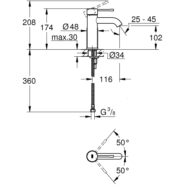 Grohe Essence tvättställsblandare, krom