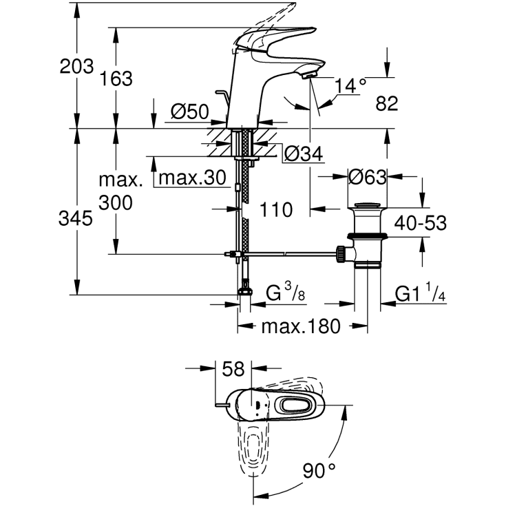 Grohe Eurostyle servantbatteri, hvit