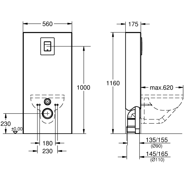 Grohe Solido Monobloc cisterne, betjeningsplade, hvid/krom