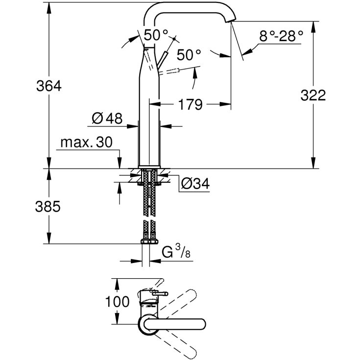 Grohe Essence XL-Size tvättställsblandare, borstad svart krom
