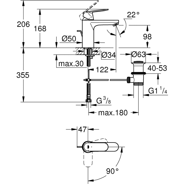 Grohe Eurosmart Cosmopolitan tvättställsblandare, krom