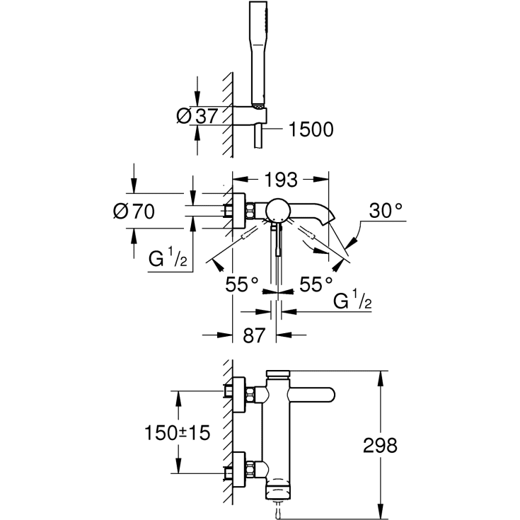 Grohe Essence badkarsblandare med duschset, krom