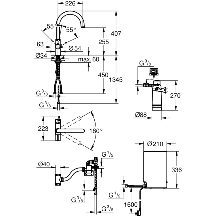 Grohe Red Duo Nordic M kjøkkenarmatur, kokende vann, krom