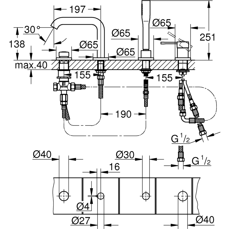 Grohe Essence 4-håls badkars- och duschkombination