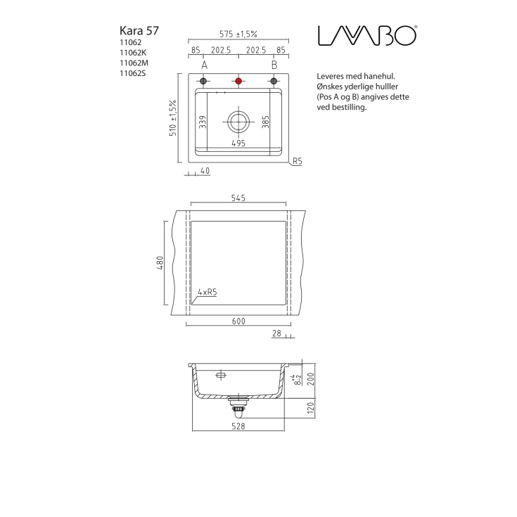 Lavabo Mera 57 diskbänk, ,57,5x51 cm, vit