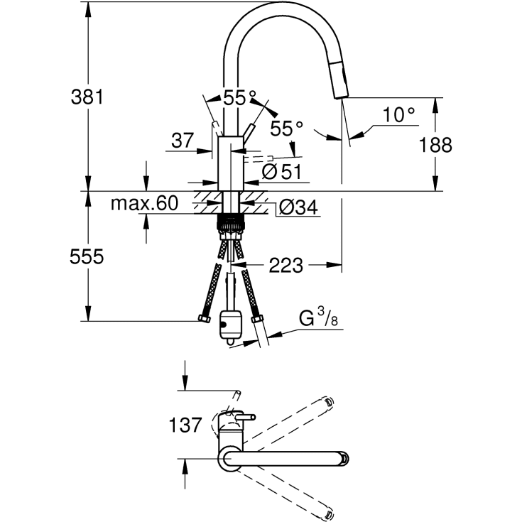 Grohe Concetto køkkenarmatur, udtrækstud, stål